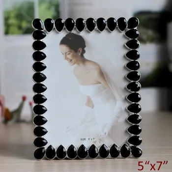 

Silver Plating with Black Drop Shaped Acrylic Jeweled 5x7 inches Metal Picture Frame