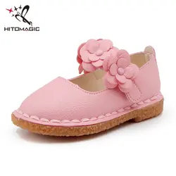 Hitomagic девочек кожаные туфли принцессы 2018 детская Весенняя для маленьких девочек обувь на плоской подошве Белый цветок цветочный для