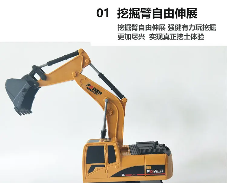 RC Truck Toys 5CH Excavator Alloy 2.4G Backhoes Bulldozer Remote Control Digger Engineering Vehicle Model Electronic Kids Toys