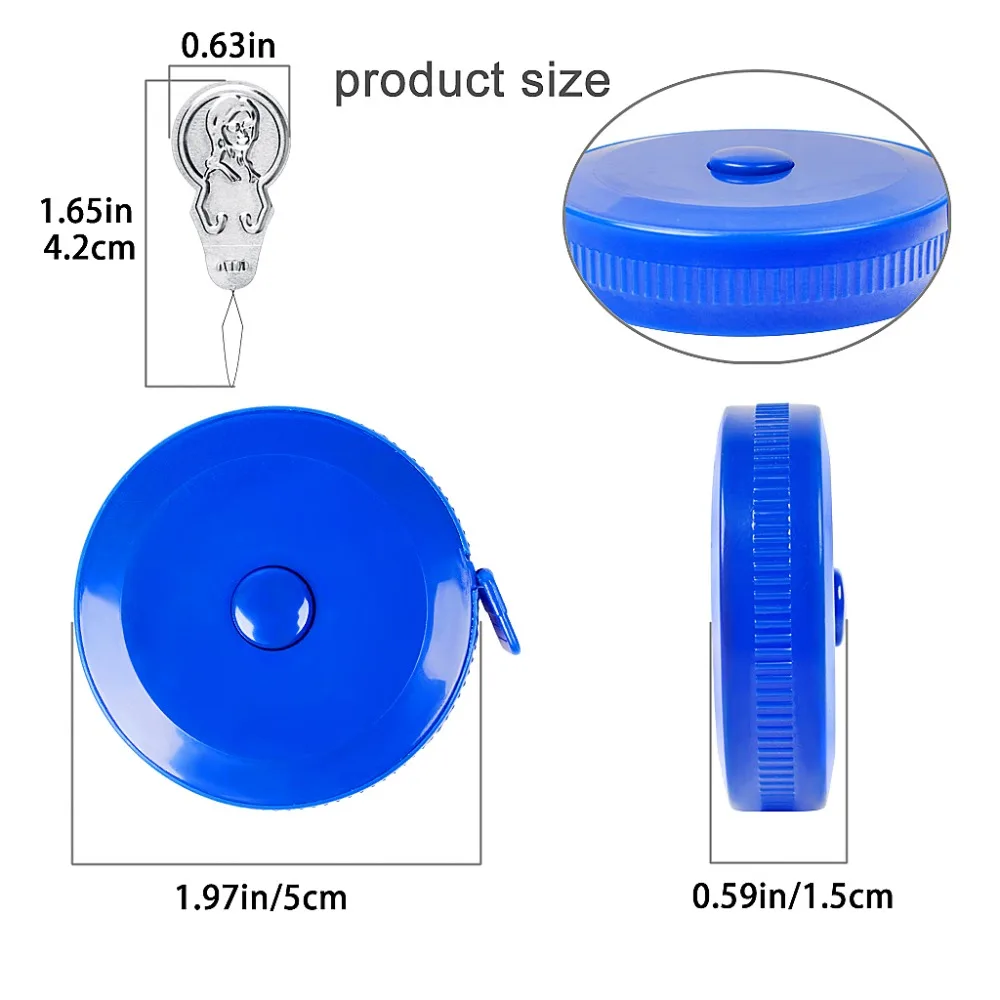 2 Pcs Retractable Tape Measure,1.5m60 inch Household Plastic Flexible Ruler For Measuring Body And Dress Tailoring,Two Colours(Yellow,Blue),Gift 50 Pcs Needle Threaders (2)