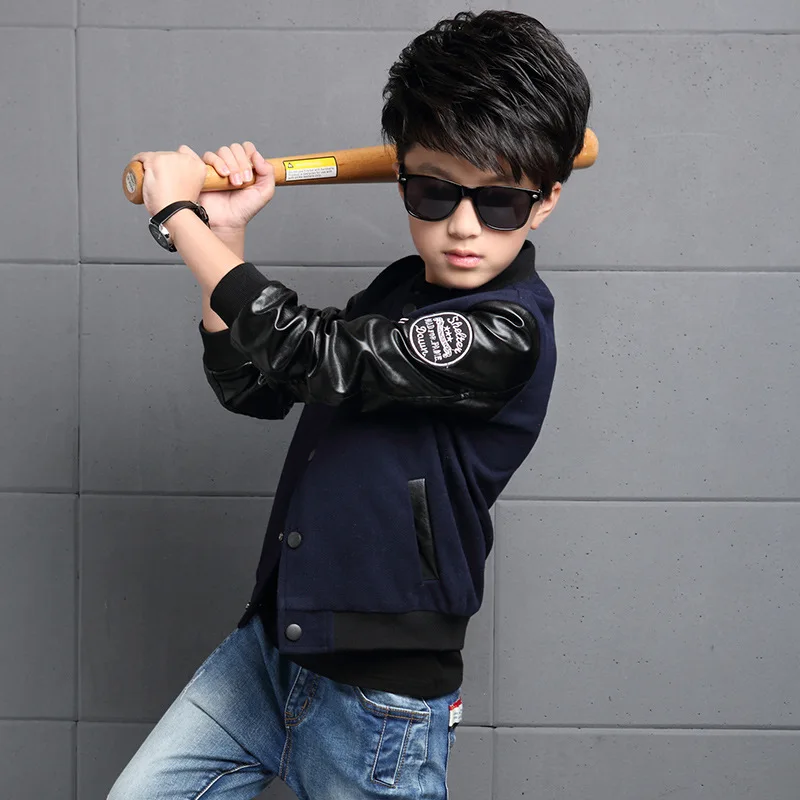 2017 Boys Coat Faux Leather Jacket Polyester Casual Children Brand