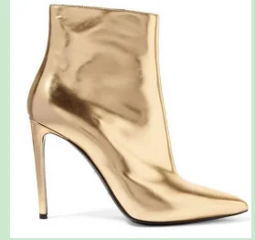 

Golden patent leather pointed toe high thin heel slip-on ankle boots for woman in Winter/ Autumn Big size 34-42