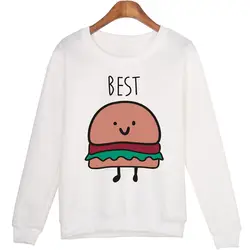 Best друзья печати капюшоном толстовки Юмор пожалуйста Размеры Для женщин белый пуловер Джемпер сестры забавные Еда Топы фишки гамбургер