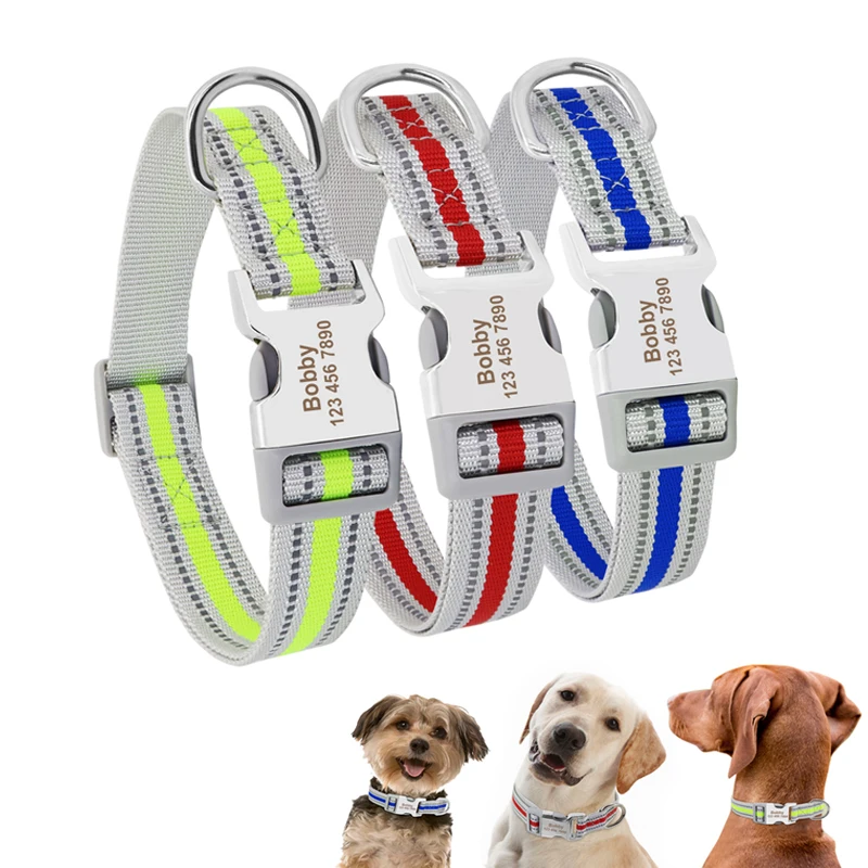 

Personalized Reflective Dog Collar Small Dog Puppy Adjustable Pet ID Collar Nylon Custom Large Dog Nameplate Engraved Collars