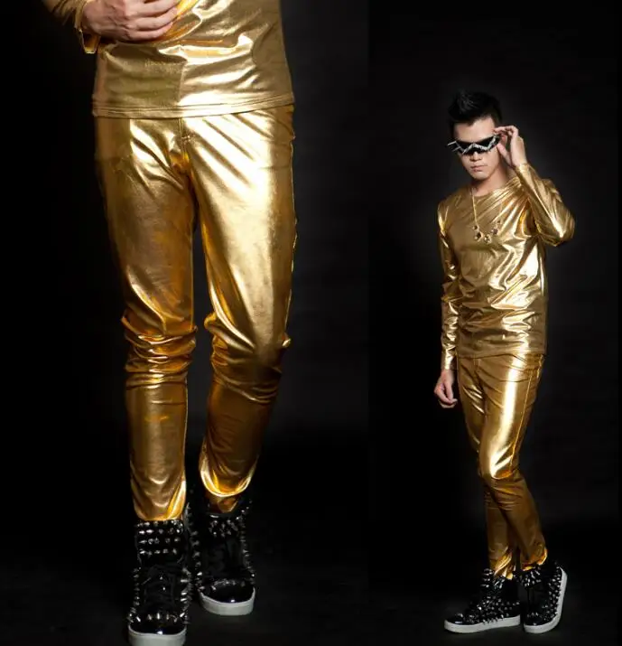 Stage Personality Men Pants Gold Pant Men Silver Trousers Singer Dance