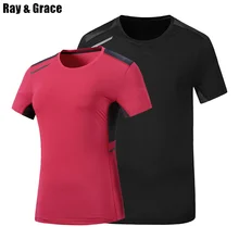 RAY GRACE футболка для фитнеса для влюбленных быстросохнущая футболка с короткими рукавами дышащая Светоотражающая футболка для бега и тренировок топы для спортзала для мужчин и женщин
