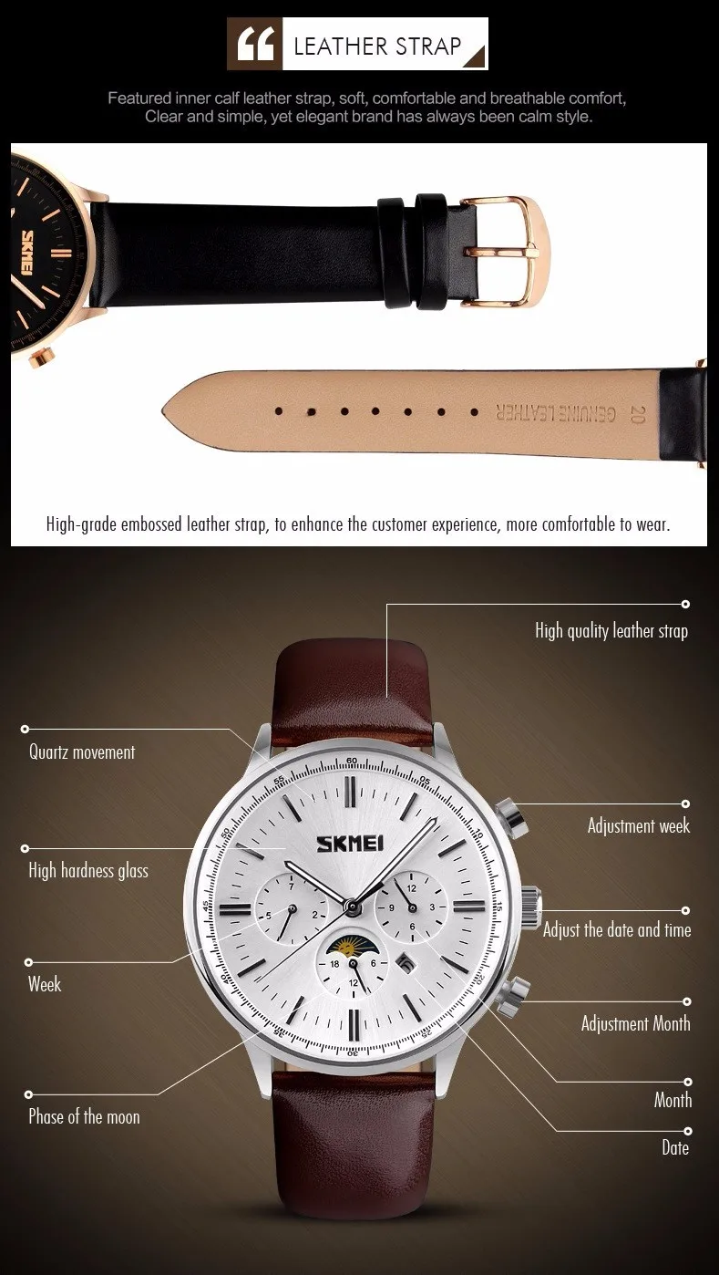 SKMEI Брендовые мужские кварцевые часы модные аналоговые кварцевые часы 30 м Водонепроницаемые деловые мужские наручные часы кожаные часы