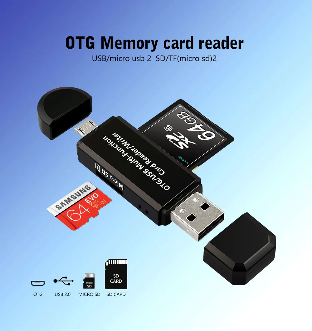 Nuiflash карты памяти устройство для чтения Micro USB OTG к USB 2,0 адаптер SD кард-ридер для Android телефона планшета ПК