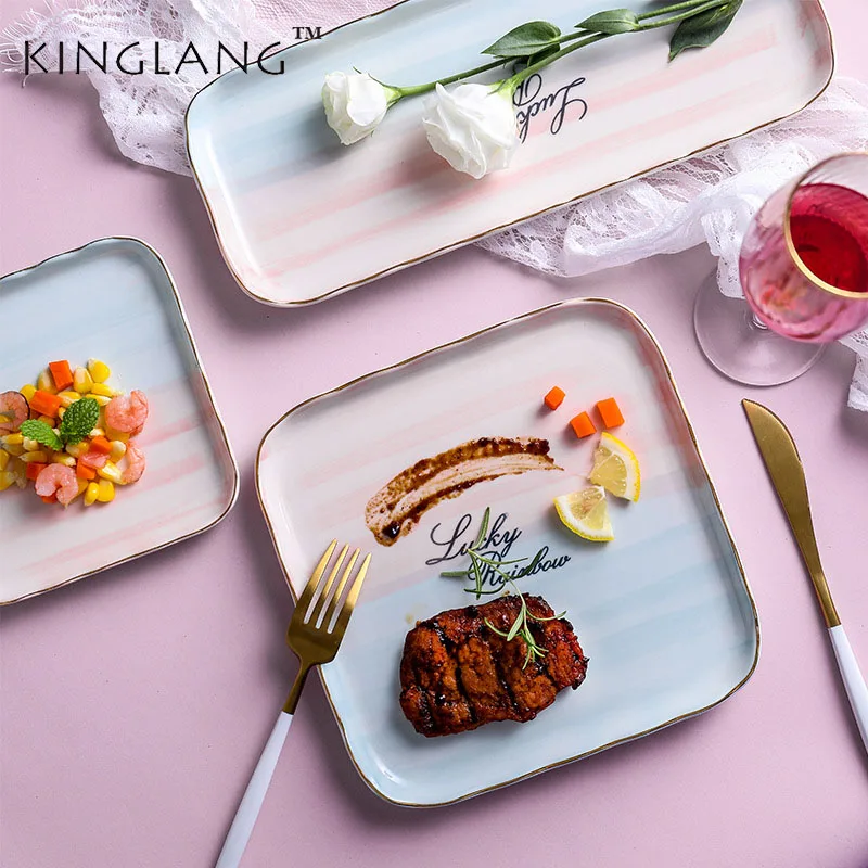 

KINGLANG Square Ceramic tableware house dinner plate western style steak plate creative personality pasta dessert plate