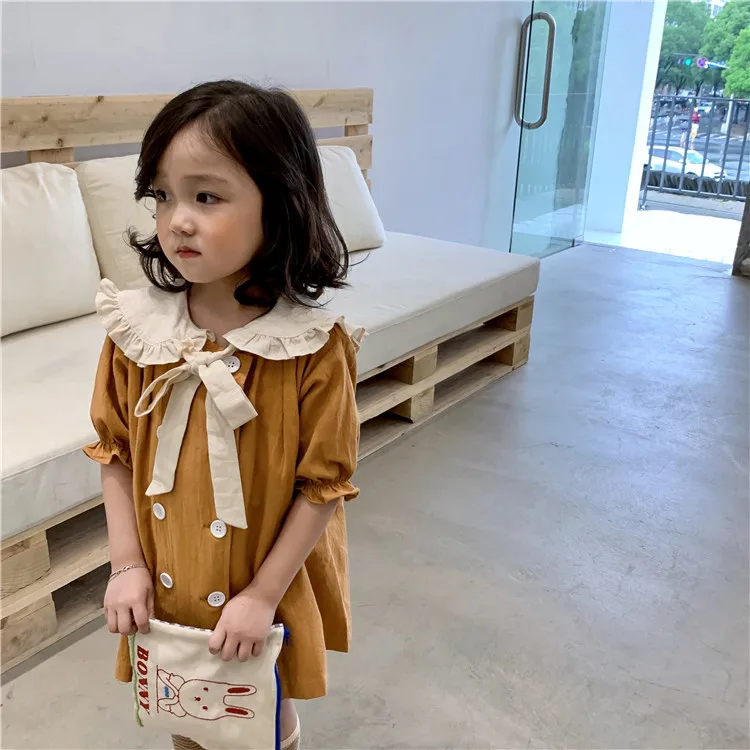 

2019 Korean Style Girls Bow Dress Cotton Autumn Kids Clothes Girls Dresses 1-6 years