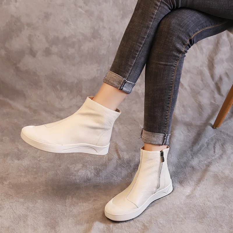 GKTINOO/Модная женская обувь ручной работы; ботильоны из натуральной кожи; винтажная женская обувь на плоской подошве; ботинки с круглым носком на меху