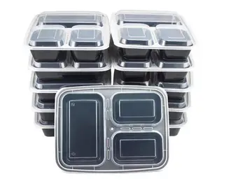 

10 Pcs Plastic Bento Box Meal Storage Food Prep Lunch Box 3 Compartment Reusable Microwavable Containers Home Lunchbox