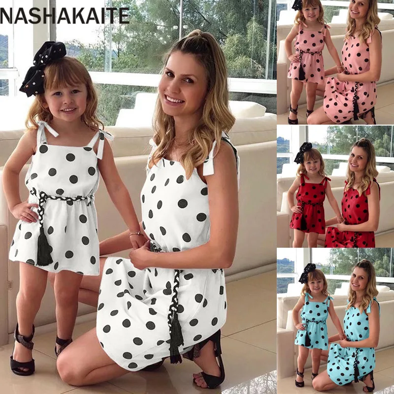 NASHAKAITE/платья для мамы и дочки От 3 до 14 лет платья девочек мини платье в горошек с