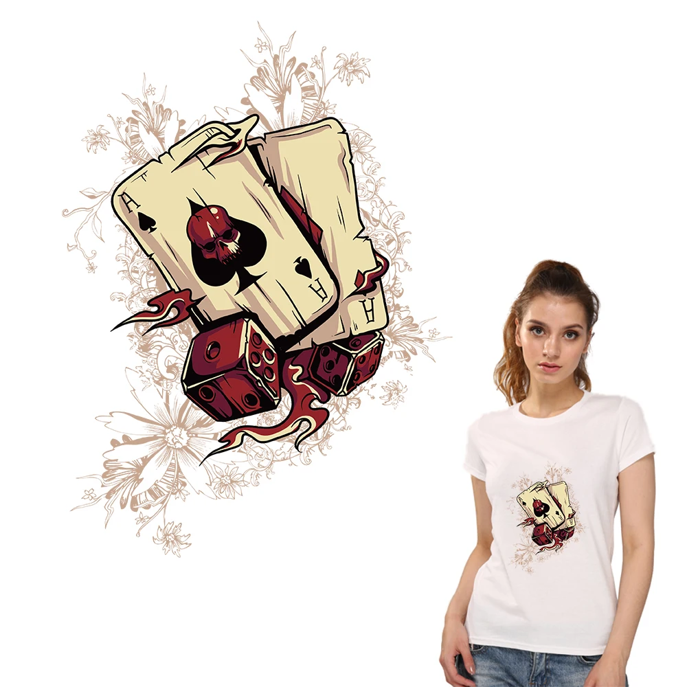 

XC Ironing Patches Stickers Heat Transfer Skull Poker Clothes Badges Patch DIY Accessory A-level Washable Appliques