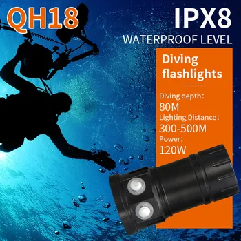 

New Multifunctional 80m LED Diving Flashlight Photography Light Underwater IPX8 Waterproof Flashlight Torch Lamp Drop Shipping