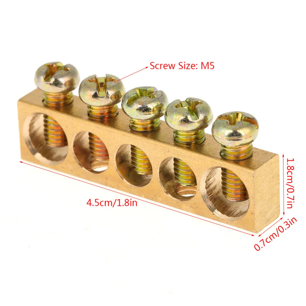 10 шт 5 отверстий клеммный блок разъемов полосы электрические распределительные кабели Винтовые клеммы латунь дорожный нейтральный барный