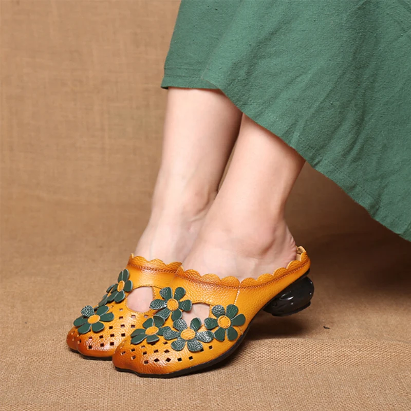 RUSHIMAN Women Flat Cool Slippers Shoes Slides Sandals  2021 Summer Genuine Leather  Slip On Shoes Size 35-40