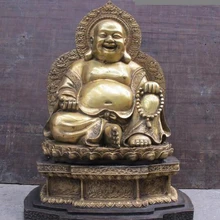 Bi002224 2" Китайский Буддизм старый Бронзовый Gild Жуи повезло Статуи Будды Майтреи