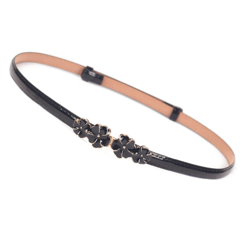 style 2 black Дизайн, тонкие ремни, регулируемый ремень, искусственная кожа, черное платье, широкие пояса, студенческие женские пояса, красный цветок, пряжка, квадратные подарки - Цвет: style 2 black
