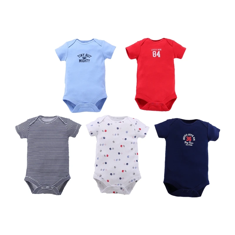 5 Pieces Red Ball Baby Boy Bodysuits Short Sleeved Boys Clothing