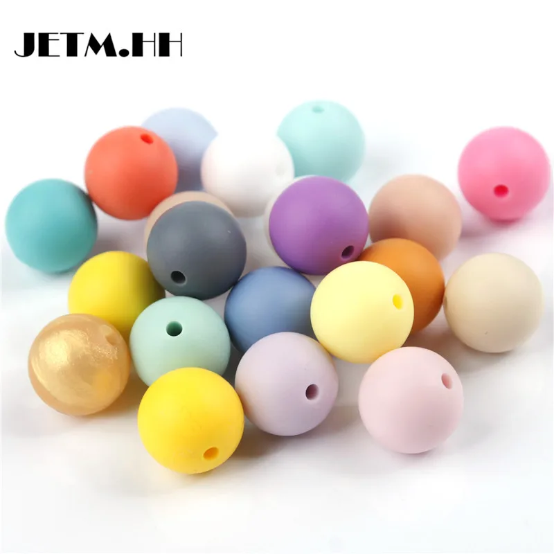 JETM.HH50 Pcs Round Bead Silicone Teething Beads 12 mm Baby Teether