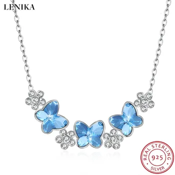 

LEKANI Necklaces For Women Fashion Super Butterfly Crystals From Swarovski Necklaces Pendants Real 925 Silver