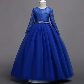 

Children Lace Long Sleeve Wedding Elegant Princess Girls Maxi Dresses For 3-14 year Latest styles teens Girls dress