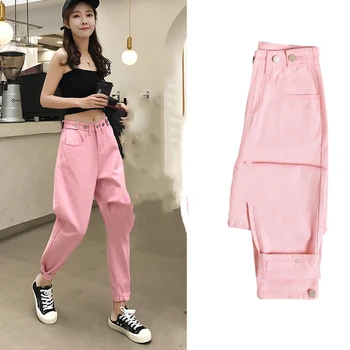 

2019 Candy Colors Large Size Pants Fashion High Waist Pants Woman Casual Overalls Trousers For Women Harajuku Hip Hop Pants
