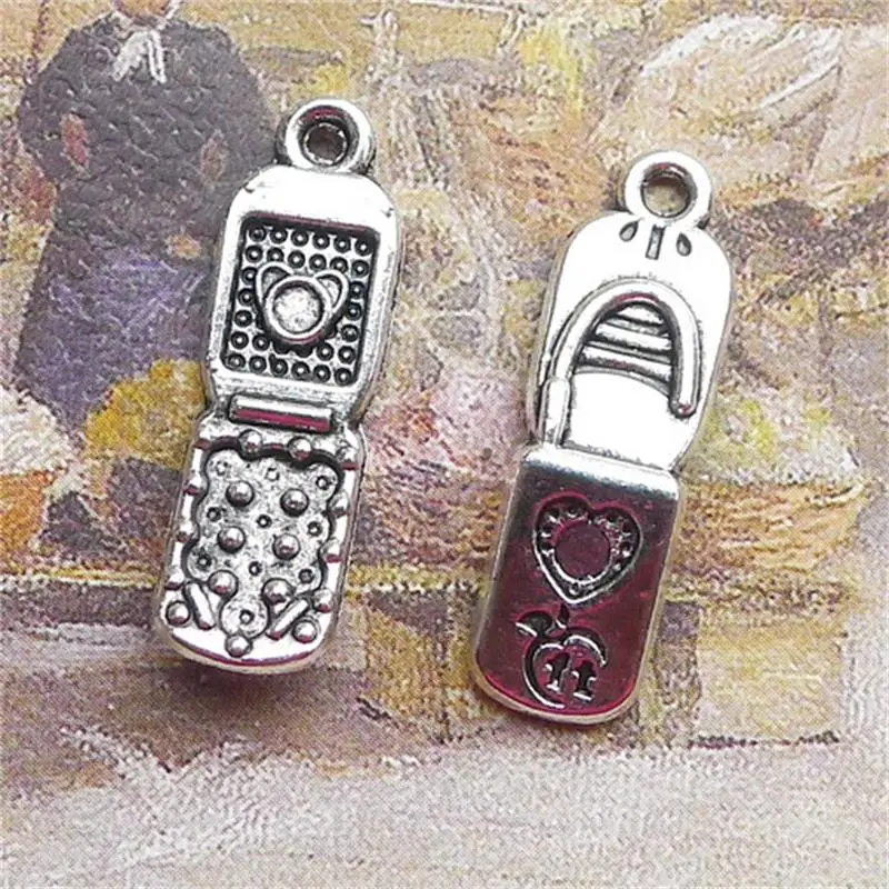 BULK 30pcs Antique Silver Plated 3D Cell Phone Charms Pendants 9*27mm 1