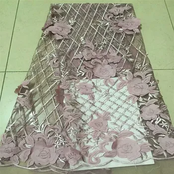 

New Arrival African Appliqued Tulle Lace Fabric Wholesale African Party Laces 2018 Popular 3D Rose French Lace Fabrics GF184-1