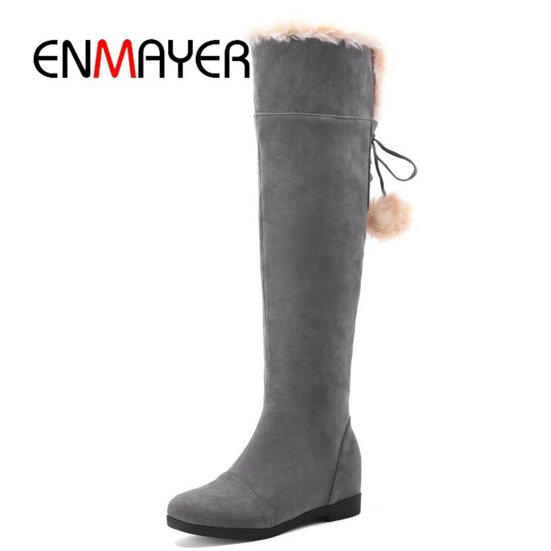 

ENMAYER New Fashion Winter Long Boots Shoes Woman Round Toe Flat With Size 34-43 Over-the-knee Boots Warm Boots ZYL099
