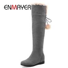 ENMAYER New Fashion Winter Long Boots Shoes Woman Round Toe Flat With Size 34-43 Over-the-knee Boots Warm Boots ZYL099 moraima snc spring autumn fashion women riding boots over the knee flat with fringe strap buckle decoration round toe long boots