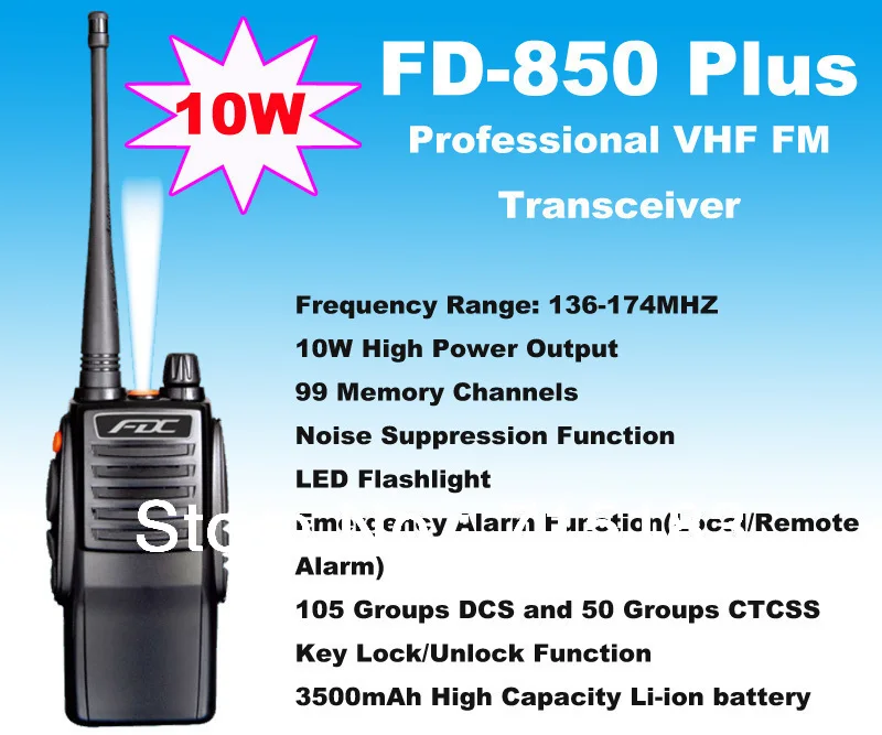 

10W walkie talkie High Output Power FD-850 Plus 10Watt VHF 136-174MHz Professional FM Transceiver