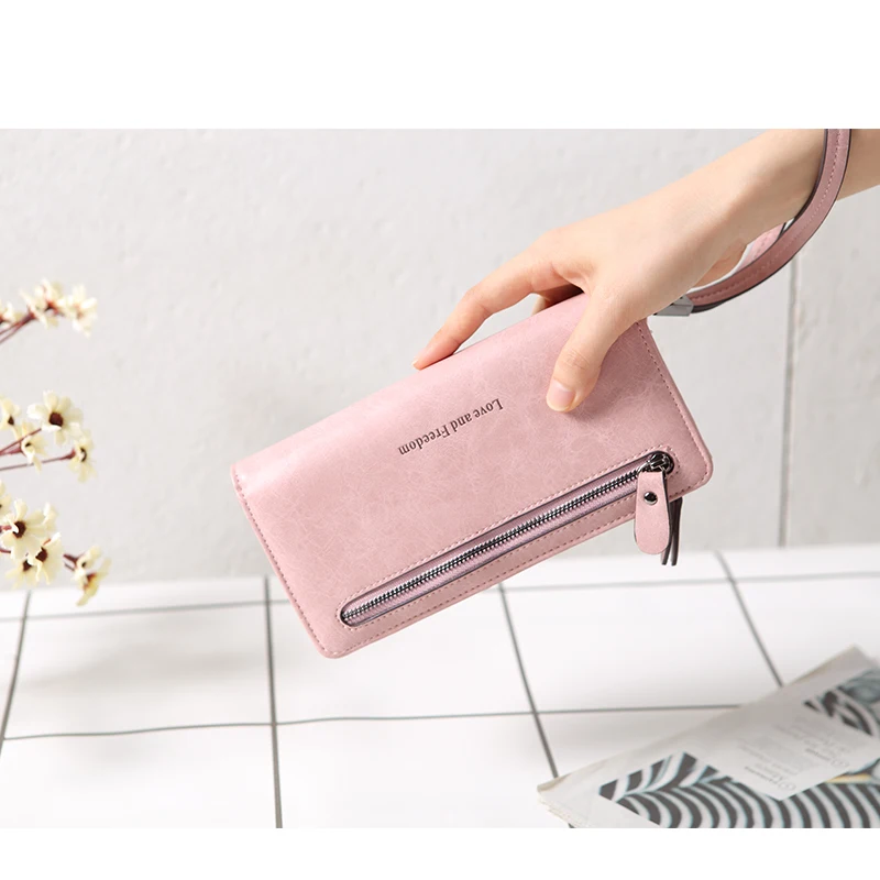 Модные женские кошельки длинный клатч кошелек простые кошельки на молнии розовый вместительный бумажник мягкий PU кожаный кошелек