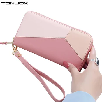 

Fashion Women Wallets Long Handbag Zipper Lady Wristle Purses Moneybags Coin Purse Pocket Patchwork PU Leather Female Wallet Bag