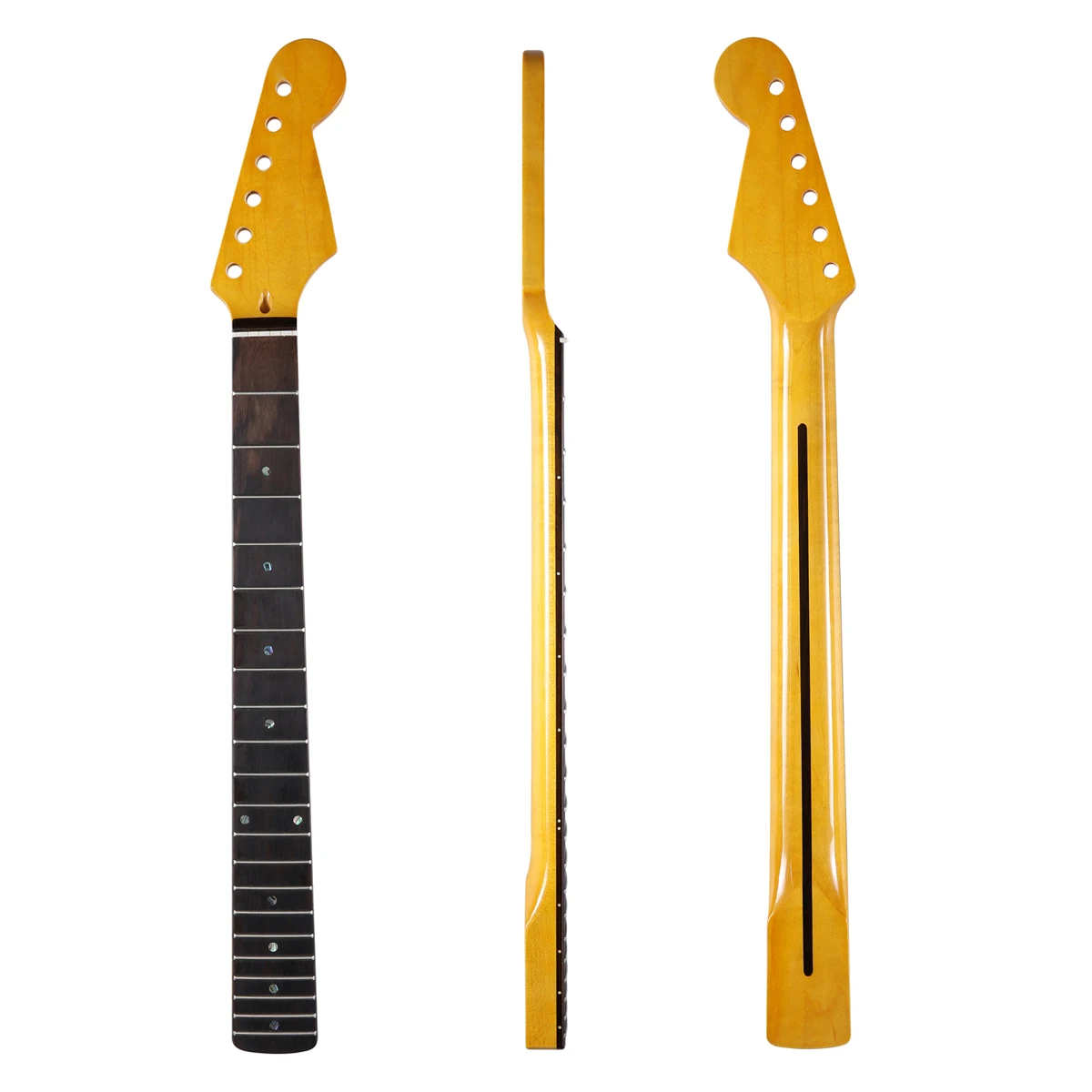 

High Quality 21 Fret Canadian Maple Strat Guitar Neck with Rosewood Fingerboard 10mm Tuner Holes Abalone Inlay and Bone Nut