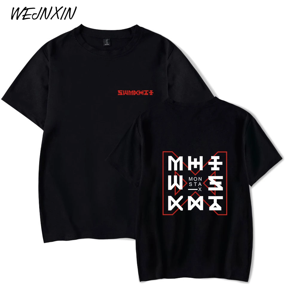

VAGROVSY Kpop MONSTA X New Logo T Shirt Women Men Hip Hop Cotton T-Shirt Summer O-Neck Short Sleeves MONSTA-X Camiseta Feminina