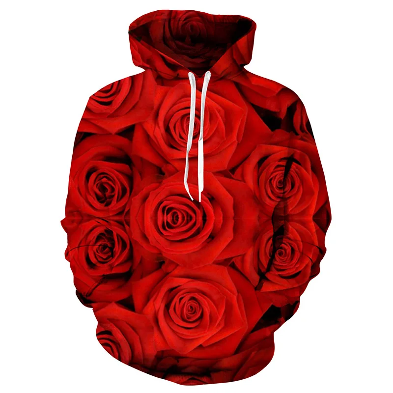 Floral Hoodies Women/Men 3d Sweatshirts Harajuku Print Red Rose Flowers ...