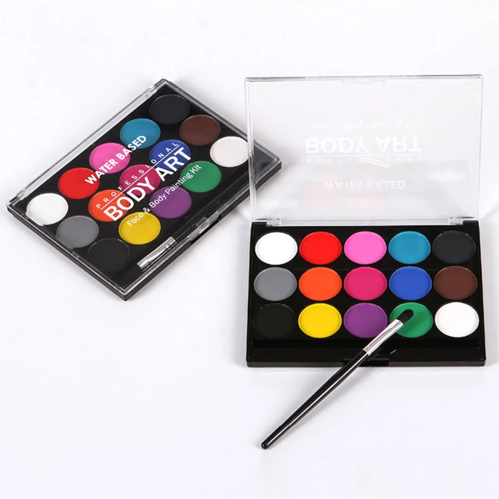 1PC Water Based Face Body Painting Pressed Powder Paint Palette 15 Colors Non-Toxic Makeup Body Art Kit