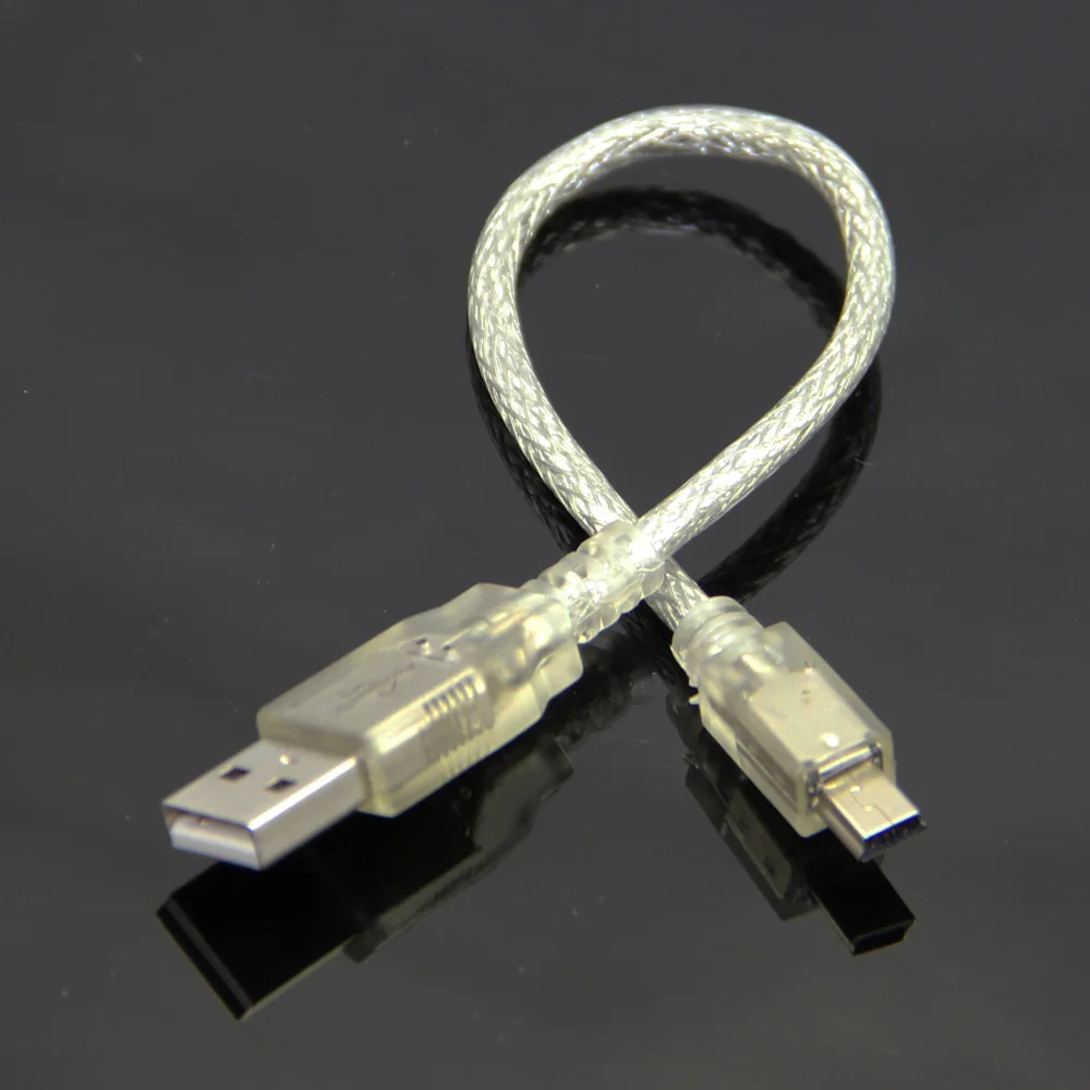 Bochara 20cm Mini 5pin USB Cable USB 2.0 Type A Male to Mini 5P Data Cable Dual Shielding(Foil+Braided) Transparent White
