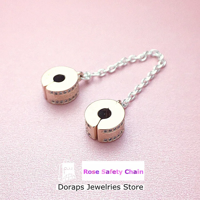 

2019 NEW Perfect Charm logo Engraved S925 silver rose safety chains pandoras security chain for bracelet jewelry,1pz