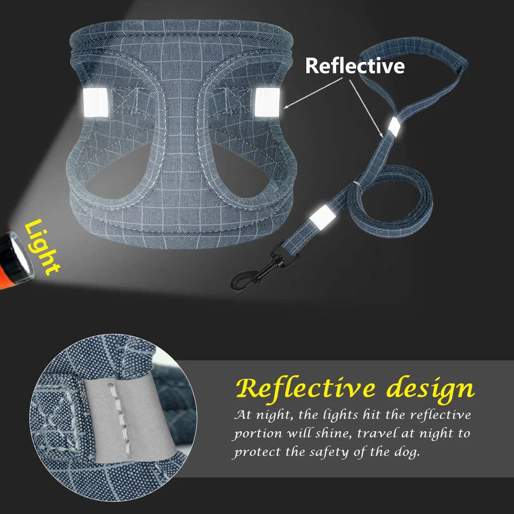 Поводок для собак для маленьких собак, Светоотражающий поводок и поводок, набор, мягкий жилет для кошек, поводок для собак для чихуахуа, бульдога