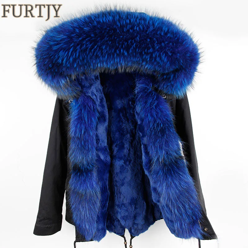 

2018 Brand parka real fur coat winter jacket women natural raccoon fur collar warm thick rabbit fur liner parkas short