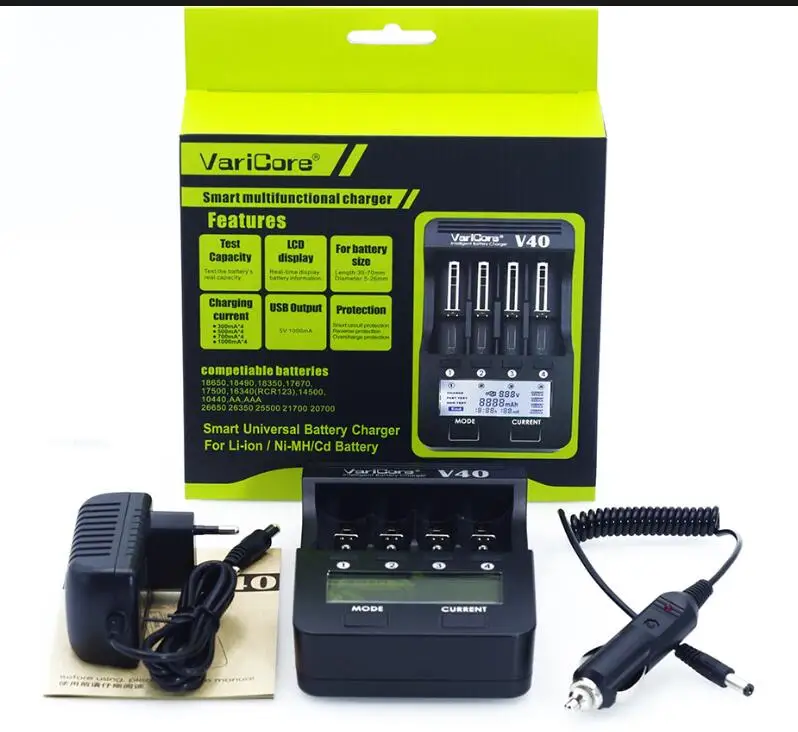 Новое зарядное устройство VariCore V40 lcd для 3,7 V 18650 26650 18500 16340 14500 18350 литиевая батарея 1,2 V AA/AAA NiMH батареи - Цвет: V40 Full set