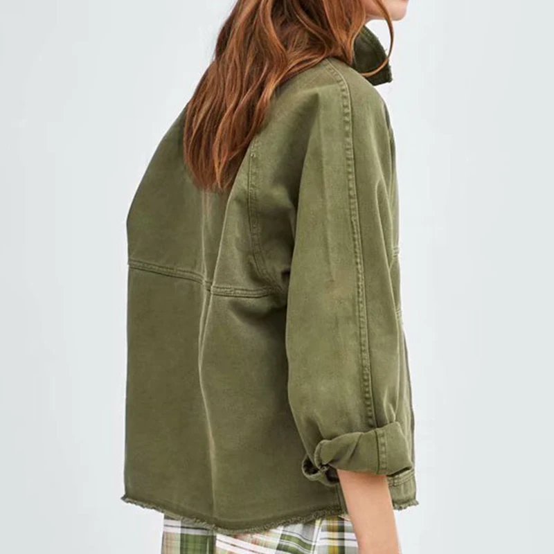 Повседневное пальто, осенняя куртка, женская верхняя одежда для дам, Женская армейская зеленая куртка на пуговицах с карманами, осенняя Весенняя новая куртка, пальто для женщин