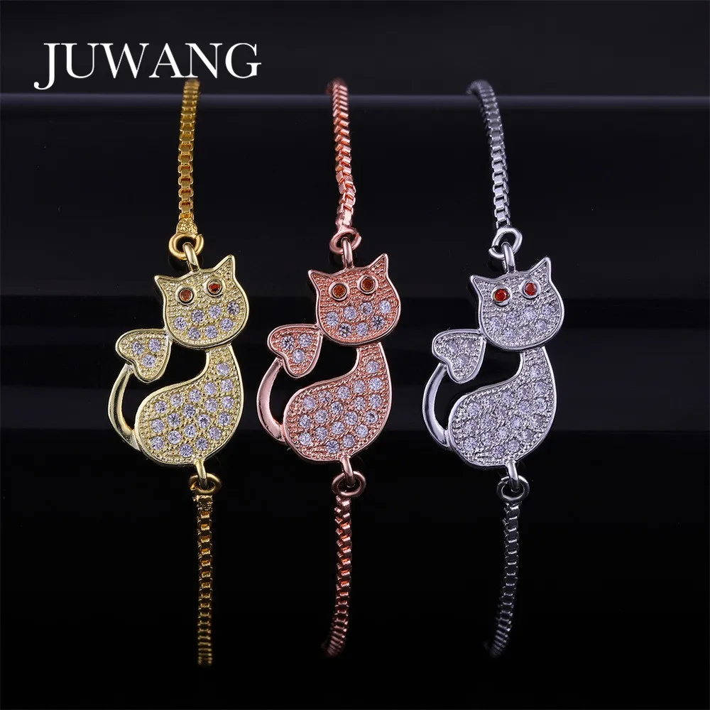

JUWANG Kitten Cat Charm Animal Bracelets for Woman Girl Gold Color Adjustable Chains Bracelets For Children Gift Jewelry