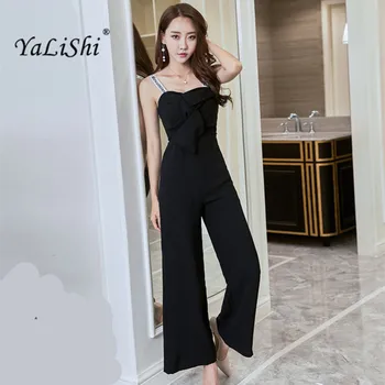 

YaLiShi 2020 New Summer Beach Black Slim Pants Trousers Vintage Sexy Spaghetti Strap Jumpsuits Women Bodysuit Catsuit Overall