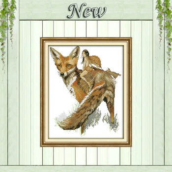 

The fox and elfin animal angel diy painting counted printed on canvas DMC 11CT 14CT kits Cross Stitch embroidery needlework Sets