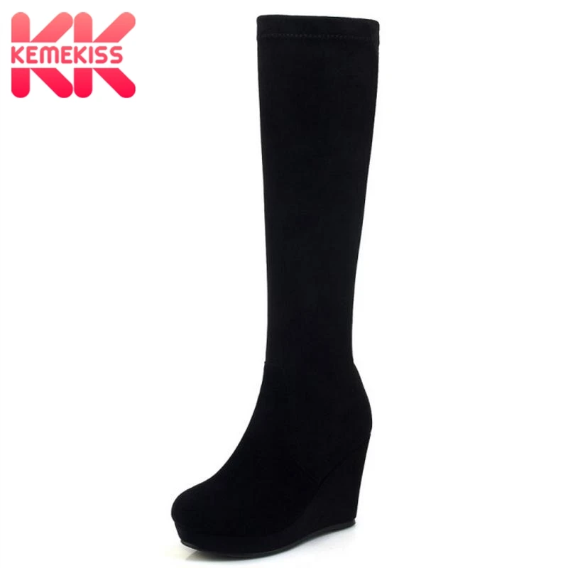 

KemeKiss Women High Heels Boots Real Leather Thick Heels Fur Winter Women Shoes Fashion Warm Office Ankle Boots Size 33-40