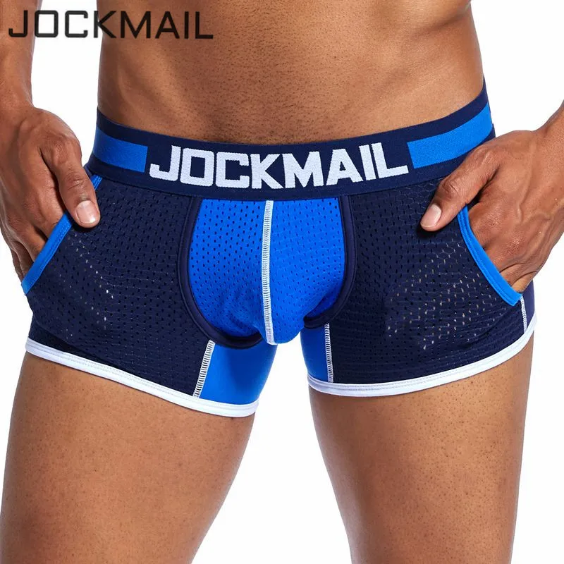 JOCKMAIL Брендовые мужские трусы-шорты из хлопка, сексуальное мужское нижнее белье, мужские трусы, легкие мужские трусы, шорты, сетчатые дышащие u-образные выпуклые сумки